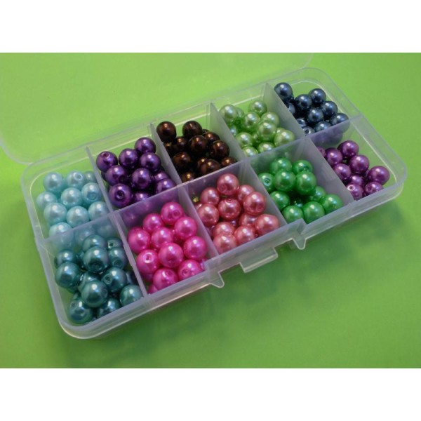 Boite à compartiments avec 200 perles 8mm -10 couleurs differentes (boite n° 10) - Photo n°1