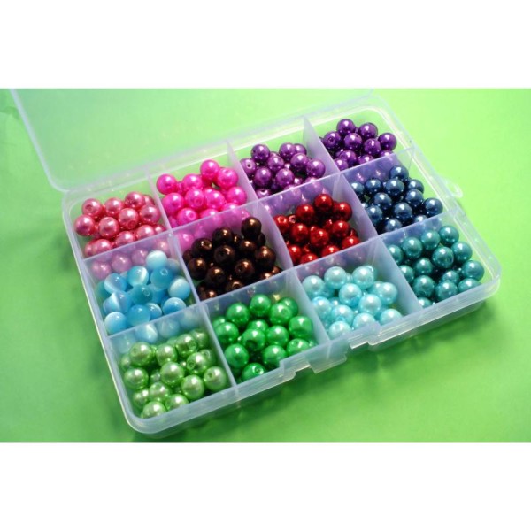 Boite à compartiments avec 300 perles -12 couleurs differentes (boite n° 02) - Photo n°1