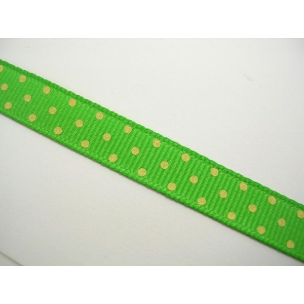 RUBAN POLYESTER : vert motif point jaune 90cm largeur 10mm - Photo n°1
