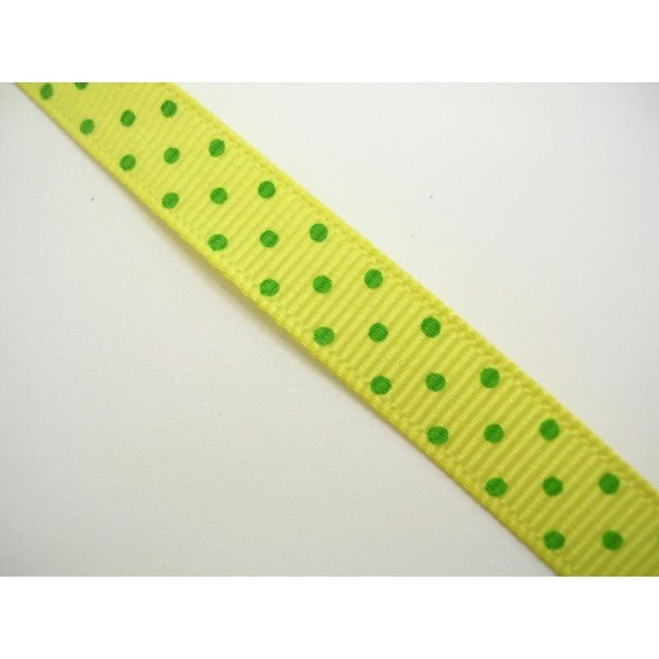RUBAN POLYESTER : jaune motif point vert 90cm largeur 10mm - Photo n°1