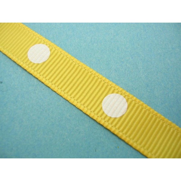 RUBAN POLYESTER : jaune motif point blanc 90cm largeur 10mm - Photo n°1
