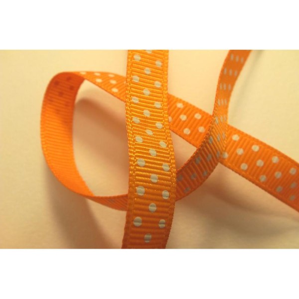 RUBAN POLYESTER : orange motif point blanc 90cm - Photo n°1
