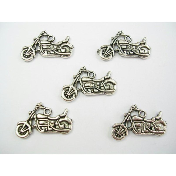 LOT  5 CHARMS METALS ARGENTES : moto 24mm - Photo n°1