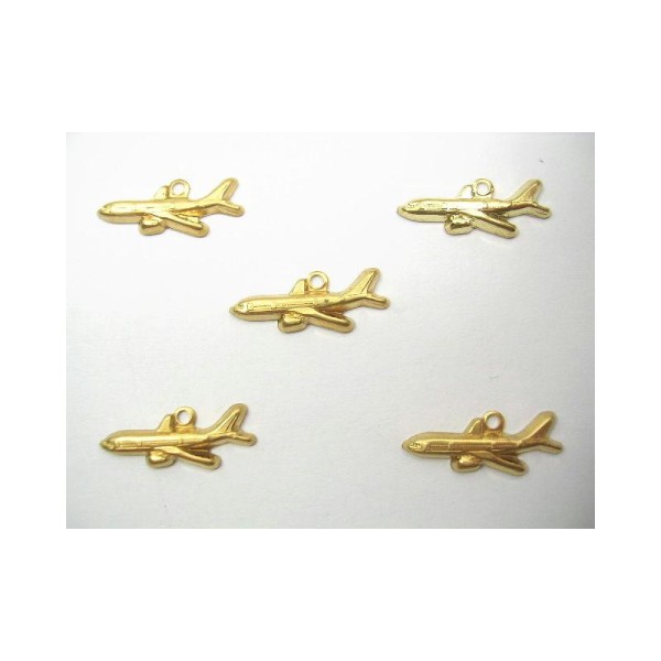 LOT  5 CHARMS METALS DORES : avion 18 mm - Photo n°1
