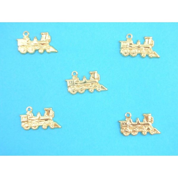 LOT  5 CHARMS METALS DORES : Locomotive 17 mm - Photo n°1