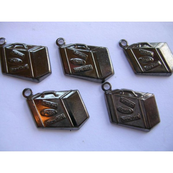 LOT  5 CHARMS METALS NOIRS  : Valise 15mm - Photo n°1