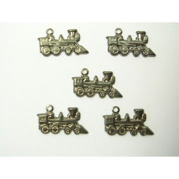 LOT  5 CHARMS METALS NOIRS  : Locomotive 17mm - Photo n°1