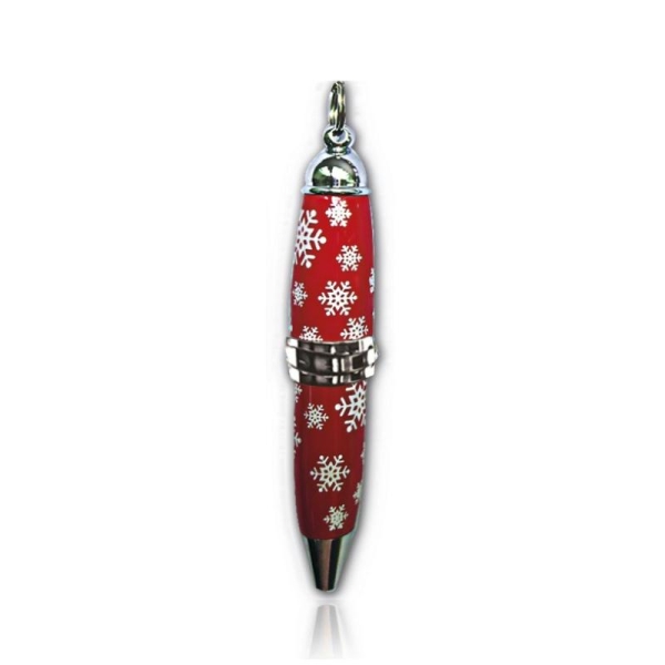 Mini stylo porte-clefs - Rouge avec flocons blancs - Photo n°1