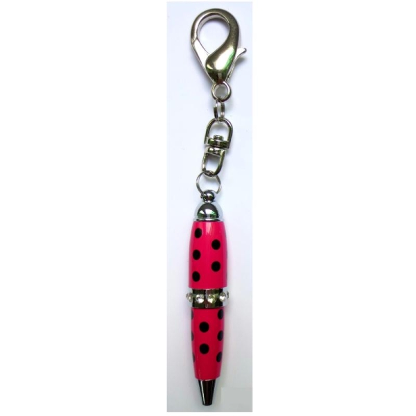 Mini stylo porte-clefs - Fuchsia pois noirs - Photo n°1