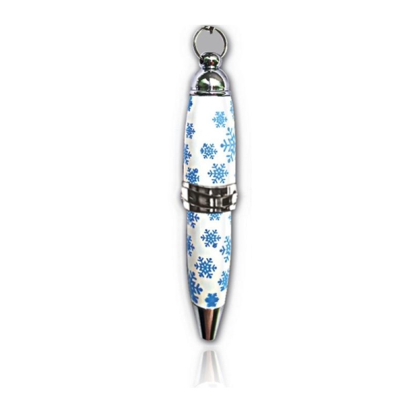 Mini stylo porte-clefs - Blanc avec flocons bleus - Photo n°1