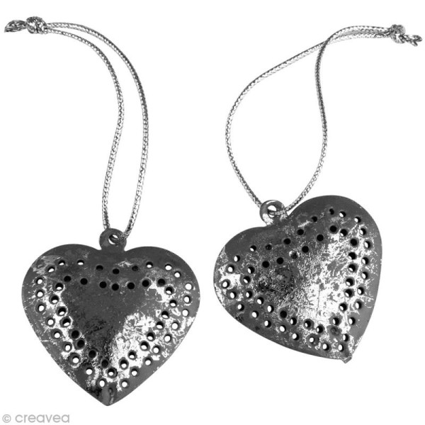 Coeur perforé en métal argenté à suspendre x 6 - Photo n°1