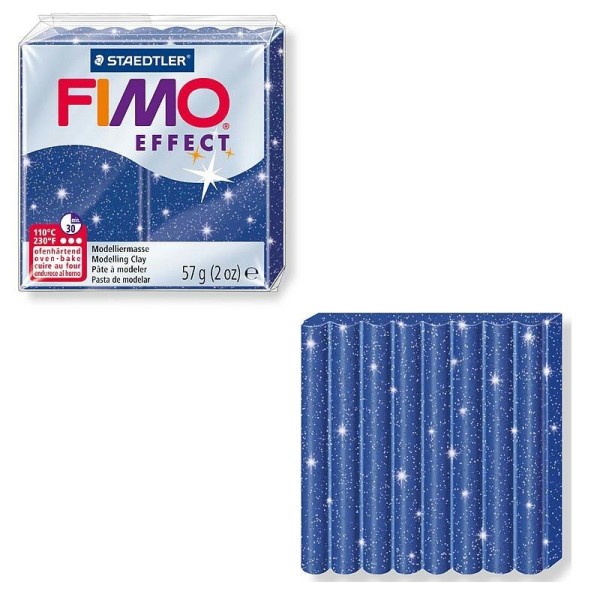 Pâte Fimo Effect couleur Bleu pailleté n°302, Pain polymère de 57g à cuire au four - Photo n°1