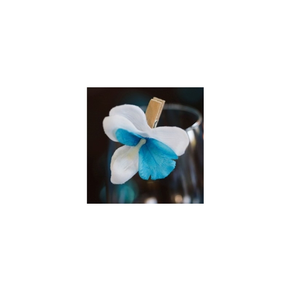 Orchidées sur pince (x6) blanc / turquoise - Photo n°2