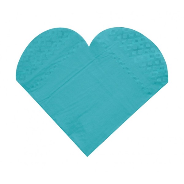 Serviettes de table forme coeur (x20) turquoise - Photo n°1