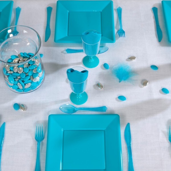 Assiettes carrées (x8) turquoise - Photo n°4