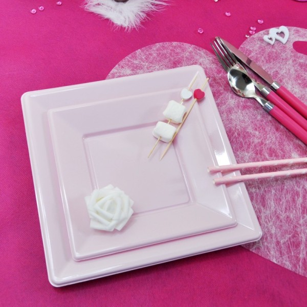 Assiettes à dessert carrées rose ( x8 ) - Photo n°2