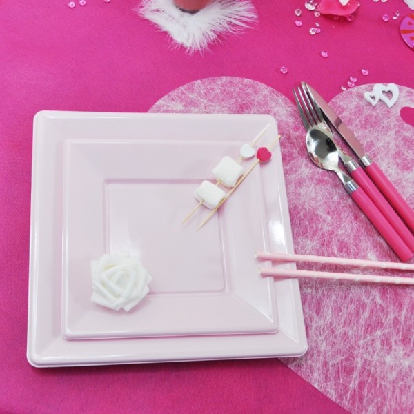 Assiettes à dessert carrées rose ( x8 ) - Photo n°3