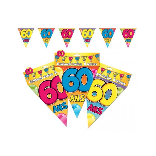 Guirlande fanions 60 ans multicolore - Photo n°1