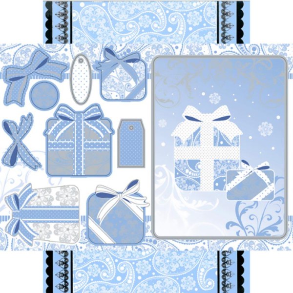 Carte 3D Cadeaux bleus et argentés - Photo n°1