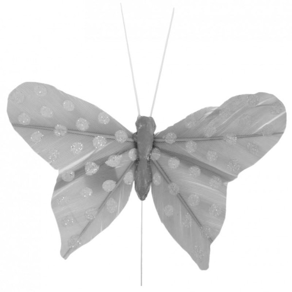 Papillons plumetis pailletés (x6) gris blanc - Photo n°1