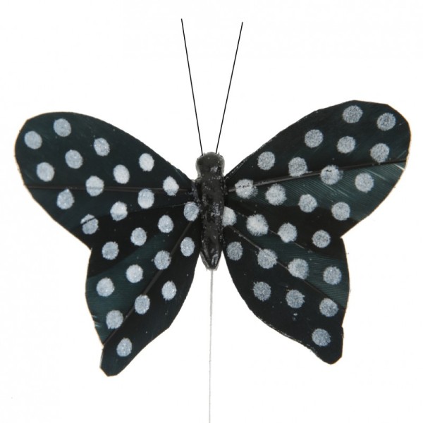 Papillons plumetis pailletés (x6) noir / blanc - Photo n°1