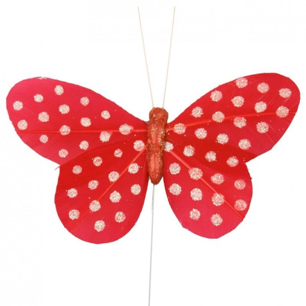 Papillons plumetis pailletés (x6) rouge / blanc - Photo n°1