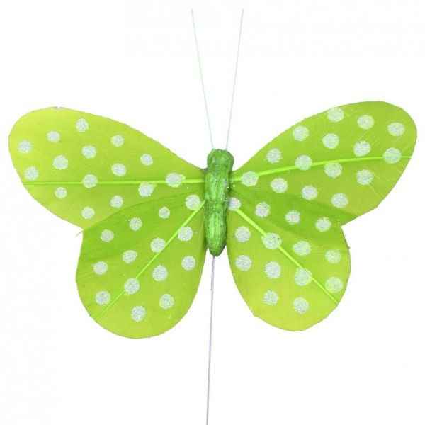 Papillons plumetis pailletés (x6) vert anis / blanc - Photo n°1