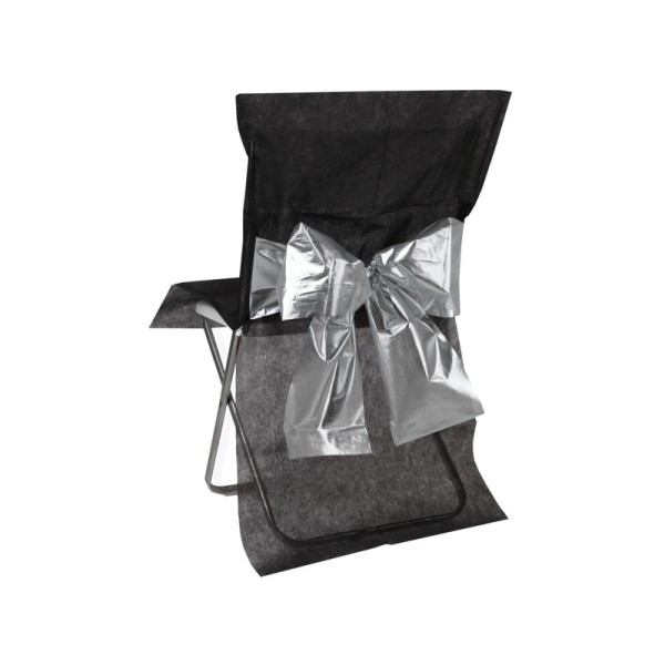 Housse de chaise (x1) avec nœud métallisé noir / argent - Photo n°1