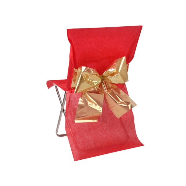 Housses de chaise (x4) avec nœud métallisé rouge / or - Photo n°1