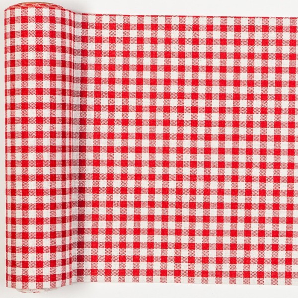 Chemin de table vichy en tissu blanc/rouge - Photo n°1