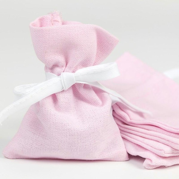 Petits pochons à dragées en lin coton rose(x6) - Photo n°1