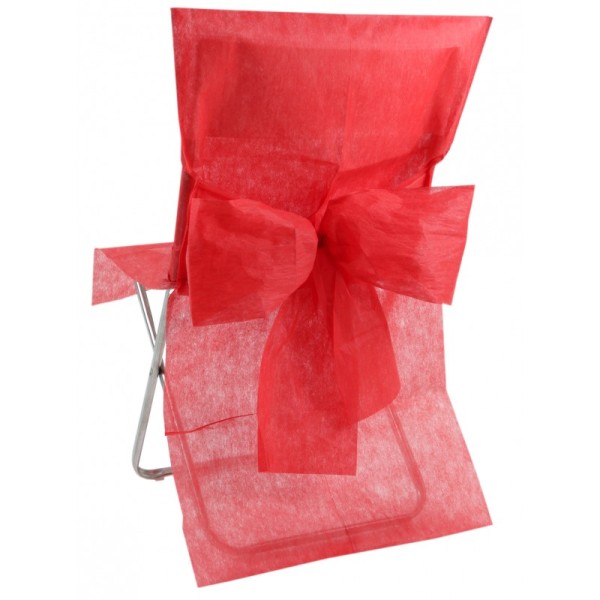 Housses de chaise rouges (x10)  + noeud en non tissé - Photo n°1