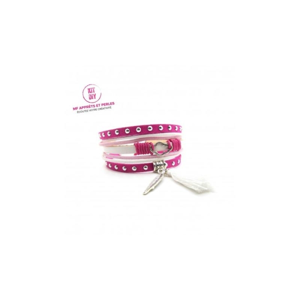Kit bracelet suédine cloutée fuchsia et cuir rose - par 1 pièce - Photo n°1