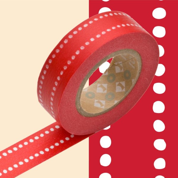 Masking tape à motif rouge à pois blanc x 10 m - Photo n°1