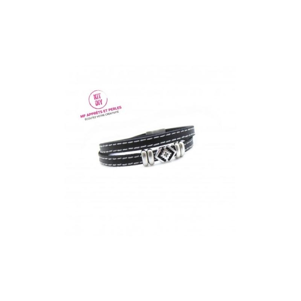 Kit bracelet cuir noir doublé 5mm passant boho - Europe - par 1 Pièce - Photo n°1