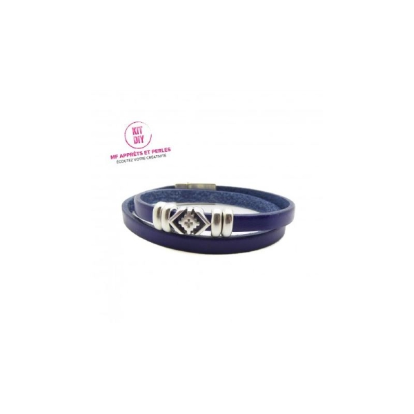 Kit bracelet cuir bleu électrique 5mm passant boho - Europe - par 1 pièce - Photo n°1