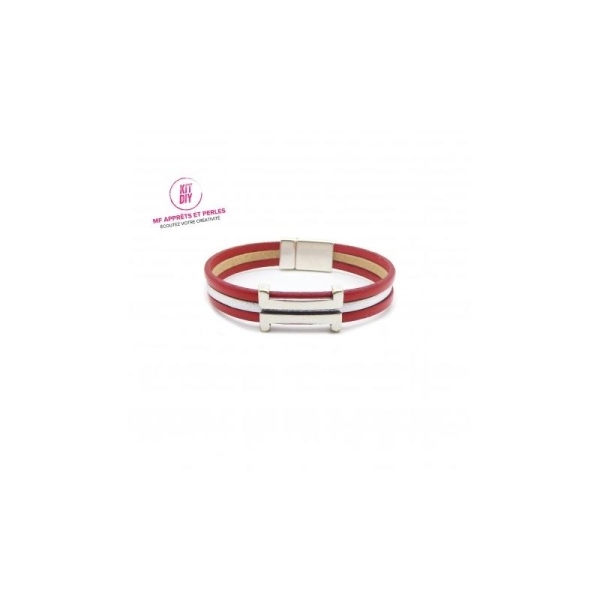 Kit bracelet cuir rouge et argent passant rectangle H - Europe - 1 pièce - Photo n°1