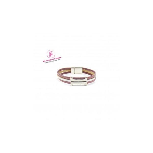 Kit bracelet cuir vieux rose et argent passant rectangle H - Europe - 1 Pièce - Photo n°1