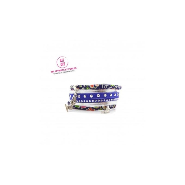 Kit bracelet Liberty Kayoko bleu suédine cloutée et cuir argenté - 1 Pièce - Photo n°1