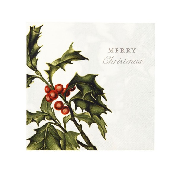 Serviettes en papier Noël aux motifs houx (x20) - Photo n°1