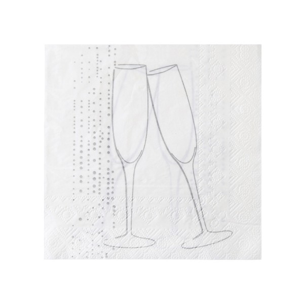Serviettes blanches argentées et flûtes de champagne (x20) - Photo n°1