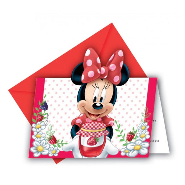 6 cartes invitations Minnie + enveloppes rouges - Photo n°1