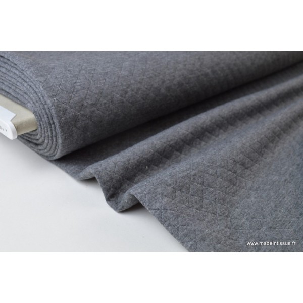Tissu Jersey coton matelassé losange 1x1 gris anthracite  .x1m - Photo n°1