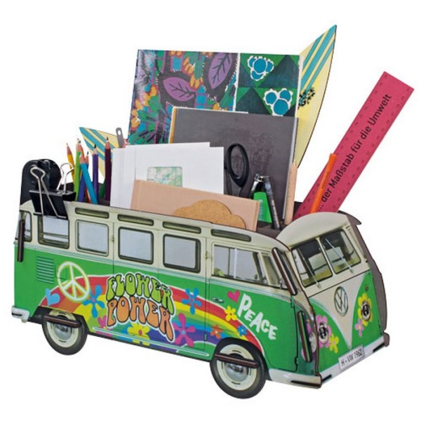 Volkswagen Combi vert hippie Organiseur de bureau kit en bois éco certifié - 18,5 x 42 x 17,5 cm We - Photo n°1