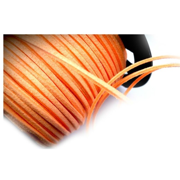 Suédine, 5 Mètres cordons 3mm couleur orange corail - Photo n°1