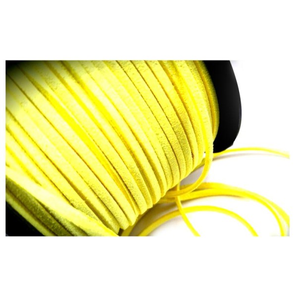 Suédine, 5 Mètres cordons 3mm couleur jaune fluo - Photo n°1