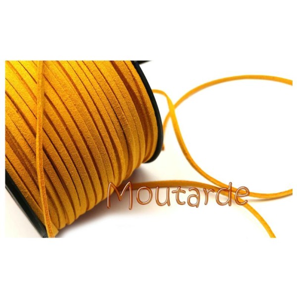 Suédine, 5 Mètres cordons 3mm couleur jaune moutarde - Photo n°1