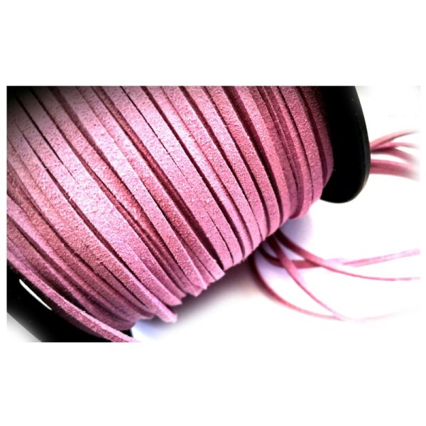 Suédine, 5 Mètres cordons 3mm couleur rose flamant - Photo n°1