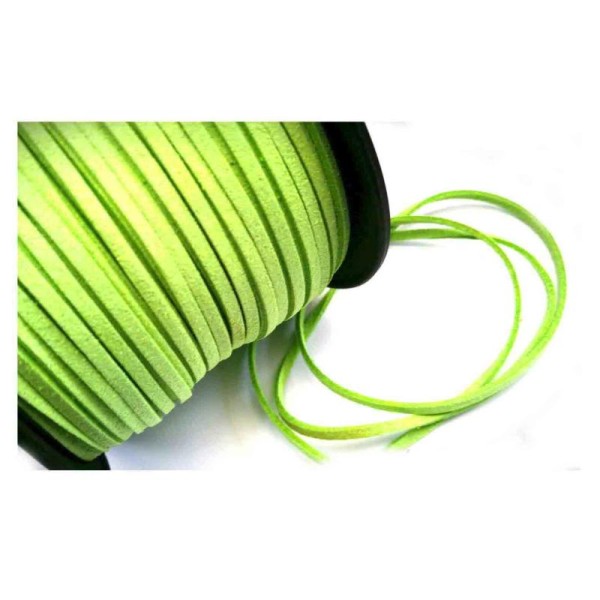 Suédine, 5 Mètres cordons 3mm couleur vert fluo - Photo n°1