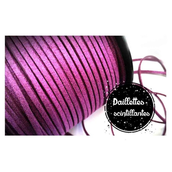 Suédine scintillante, 5 Mètres cordons 3mm, 3mm couleur violet - Photo n°1